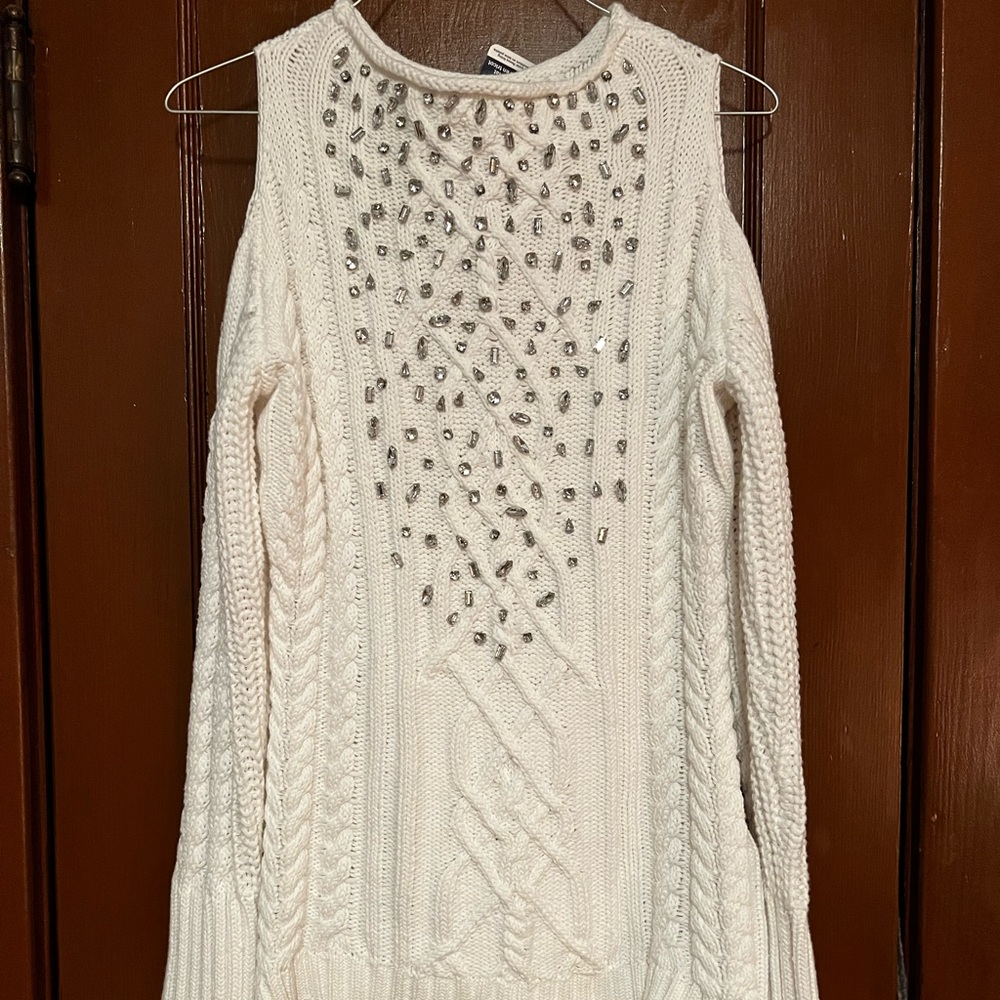 Boston Proper Rhinestone Cold Shoulder Sweater - Picture 3 of 5